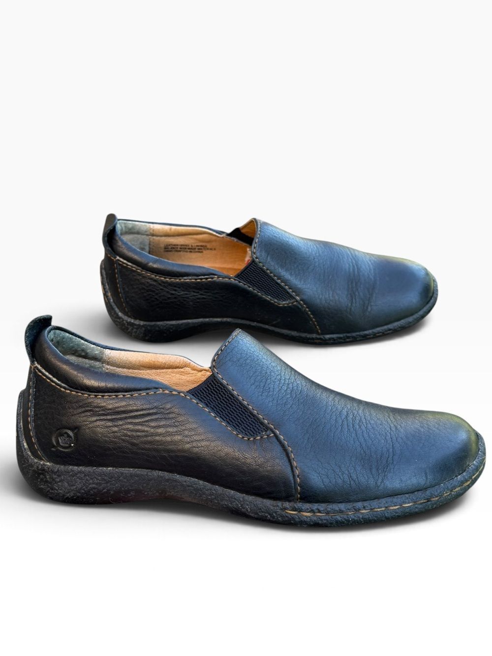 Born Black Leather Slip On Loafers Size 6.5 Gorpcore  Minimalist Business Casual